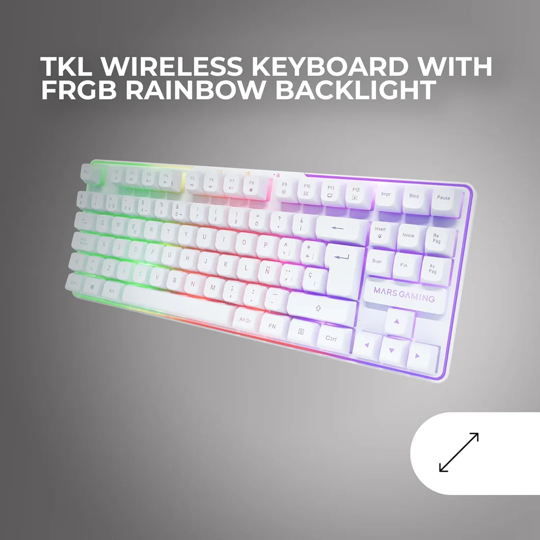 Mars Gaming MCPWTKL, Español, Combo Gaming Inalámbrico, Tecnología DualPro Link 2.4GPRO, Teclado TKL FRGB Rainbow + Ratón RGB 3200DPI y Switches HUANO + Alfombrilla Antideslizante 360x260mm, Blanco foto 3