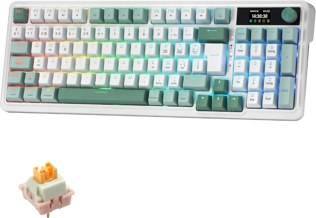 Redragon K719 Pro Teclado Mecánico Gaming Inalámbrico 95% QWERTY Español | Pantalla TFT y Perilla Control, Tri-Mode BT 5.0 2.4GHz USB-C, Gasket 5 Capas Amortiguación, Hot-Swap, RGB, Teclado Layout ES foto 3