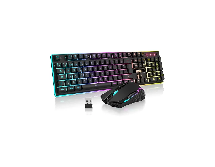 RedThunder K10 Teclado Gaming Sensación Mecánico lnalámbrico,Retroiluminación RGB,Batería Recargable de 3800 mAh, Anti-ghosting+Ratón 7D 3200DPI,Disposición ES,para PC/PS5/Xbox-Neg foto 2