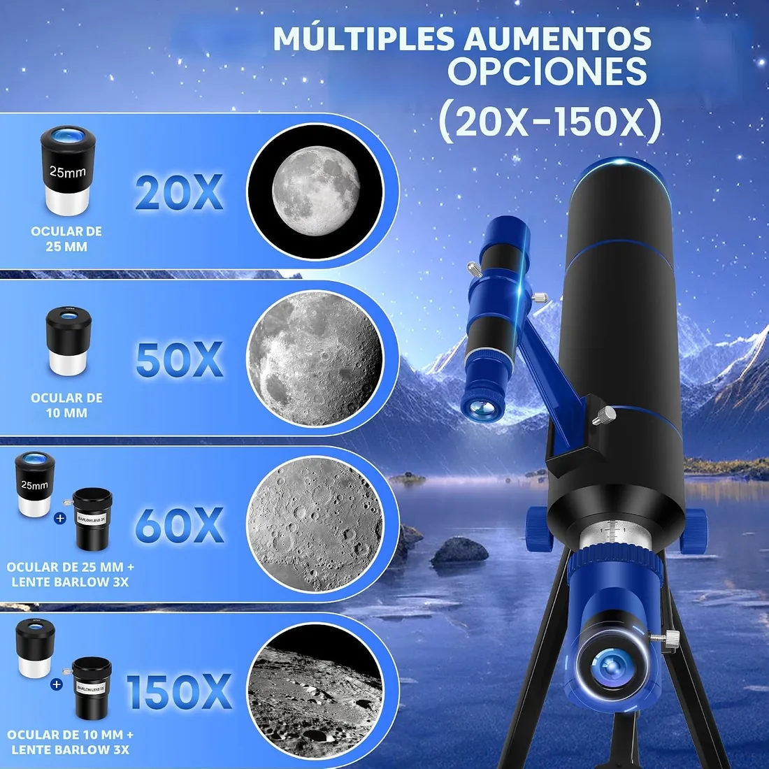 Dianfan Telescopio, 80 mm Apertura Telescopio Astronómico Adultos, Portátil Telescopios para Niños Y Principiantes,Óptica Multirrevestida, con Adaptador para Teléfono, Mochila Y Pegatinas foto 3