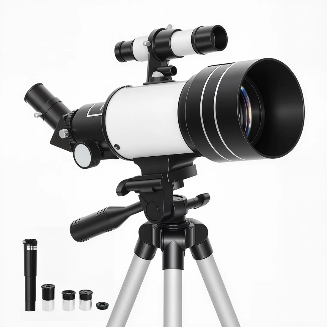 Outsunny Telescopio Astronómico para Adultos y Principiantes 300 mm | Apertura de 70 mm,30X-300X,Telescopio Refractor Astronómico Portátil,Lente Barlow 3X,Trípode Ajustable de Aluminio foto 3