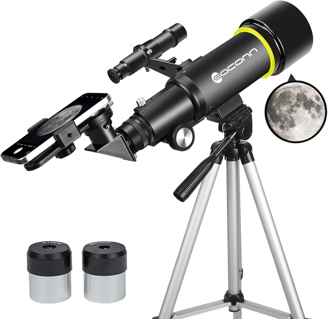 Telescopio para Adultos Principiantes, Apertura de 70 mm, 400 mm, Soporte AZ Completo, Multicapa, Refractor, telescopio de Viaje con trípode, Adaptador de teléfono