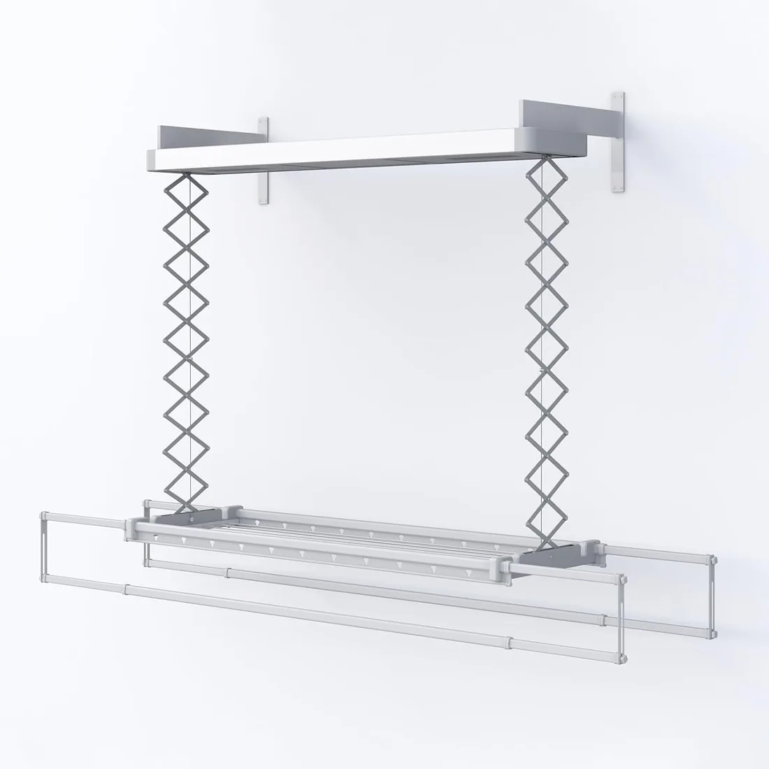 foxydry Pro, tendedero eléctrico de Pared, con Aire Caliente, 122 cm | ahorra espacio, de aluminio, con mando, motorizado, para sábanas, luz LED, soporta 35 kg, gris foto 2