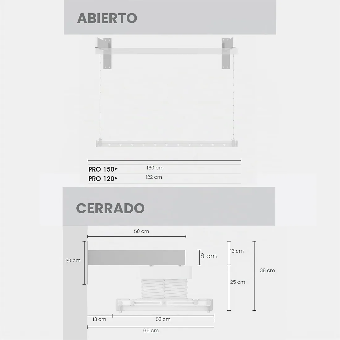 foxydry Pro, tendedero eléctrico de Pared, con Aire Caliente, 122 cm | ahorra espacio, de aluminio, con mando, motorizado, para sábanas, luz LED, soporta 35 kg, gris foto 3