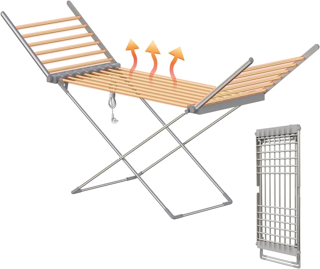 Innotic Tendedero eléctrico de 230 W, 20 Bares calefactores Tendedero calefactado Plegable, tendedero Vertical Plegable para Ahorrar Espacio, eléctrico, de Aluminio, 145 x 52 x 93 cm