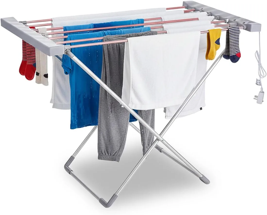 Wintem ClassiDry - Tendedero eléctrico con 8 Barras calefactoras – Tendedero Plegable, 120 W, Secado rápido y energéticamente eficiente