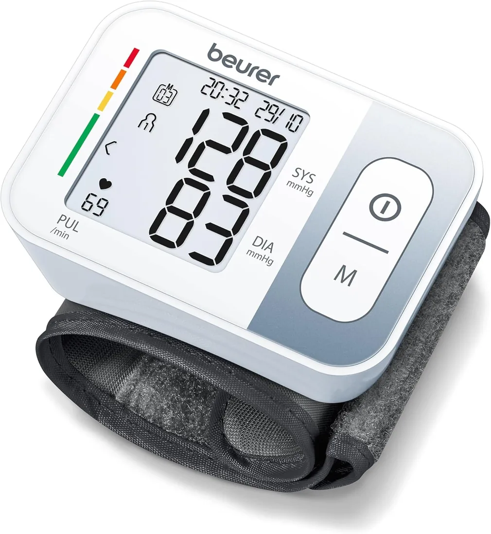 Beurer BC 28 Tensiómetro de muñeca con detección de arritmias, medición totalmente automática de la tensión arterial y el pulso, indicador de riesgo codificado por colores, blanco, 14.5-19.5 cm foto 2