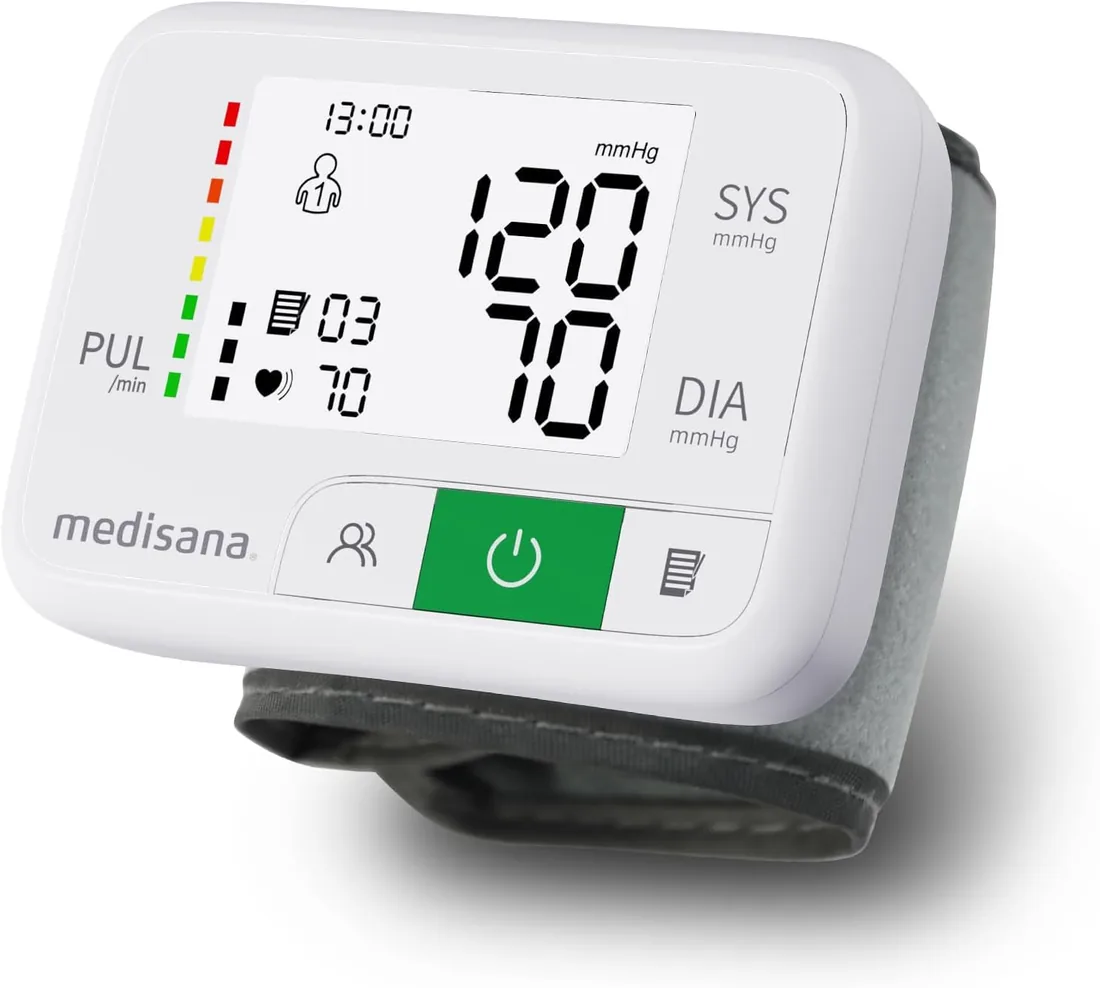 medisana BW 355 tensiómetro de muñeca, medidor de tensión arterial | con escala de semáforo y función de memoria para 2 usuarios, aparato de tension arterial y pulso