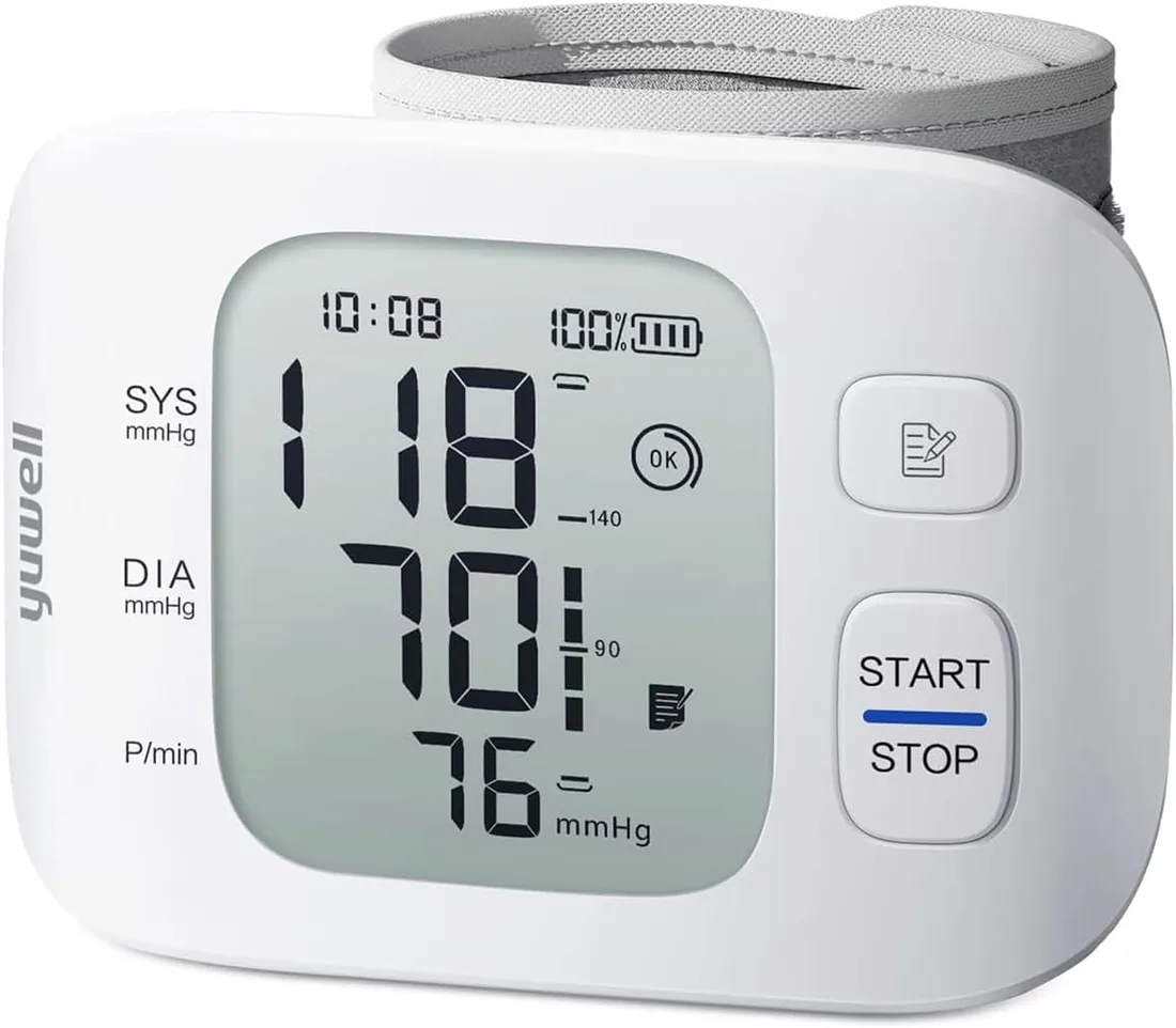 yuwell Tensiómetro de Muñeca, Medidor Tension Arterial Portátil con Sensor de Irregularidad del Ritmo Cardíaco, Batería Recargable y Cable USB Incluidos (YE8800CR)