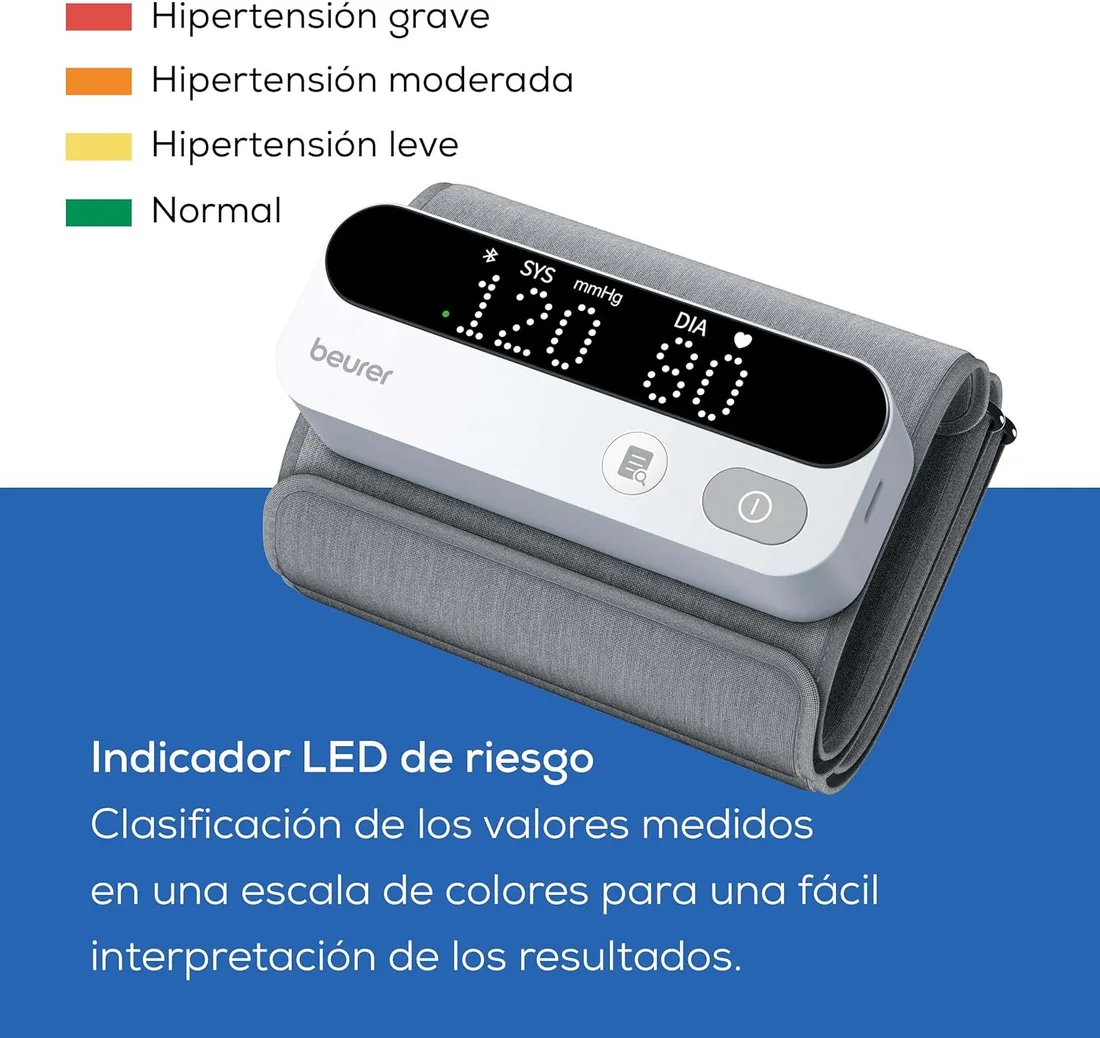 Beurer BM 59 tensiómetro de brazo, brazalete sin tubos ni cables, indicador de riesgo LED, detección de arritmias, brazalete para 22-42 cm, con app, transferencia de datos a Apple Health y más foto 3