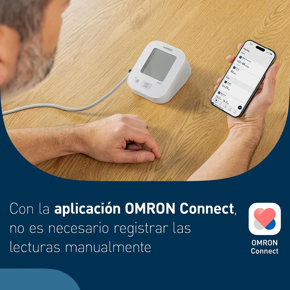 OMRON X2+ Connect Tensiómetro de brazo, Conexión Bluetooth, 22-42 cm foto 3