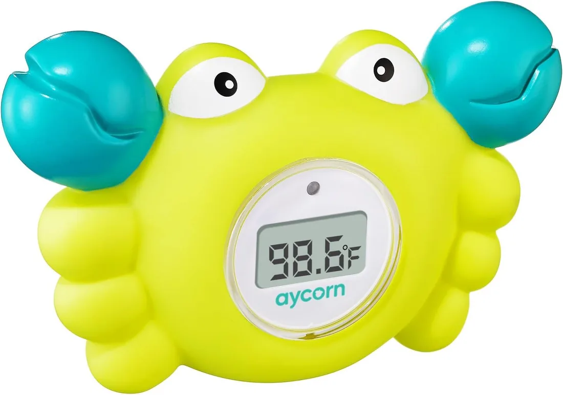 Aycorn Termometro Bañera Bebe y Habitación con alarma de advertencia LED. Sin BPA. Pulsar y Listo - Termometro bañera digital