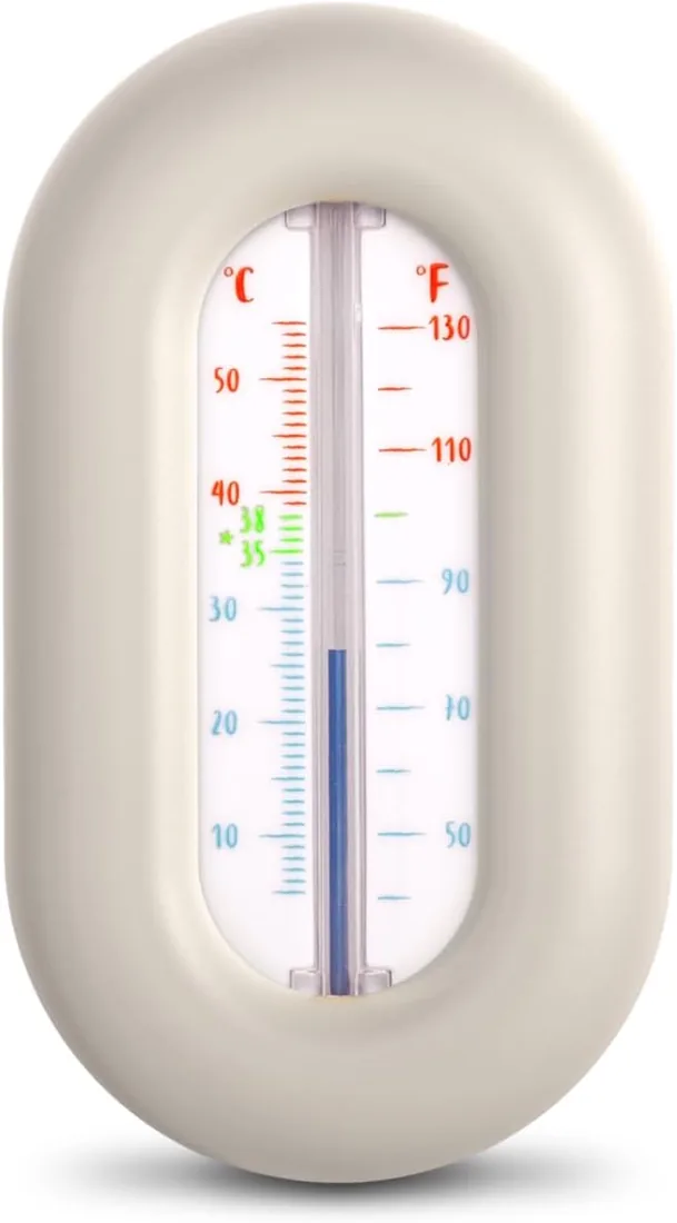 Suavinex, Termómetro de Bañera para Bebé, para el Baño, Sin Mercurio, Sin Pilas, Preciso, Resistente, Rápido y con Escala de Color, Grados ºC y ºF, Flota en el Agua, +0M, Diseño Wild&Free, Gris