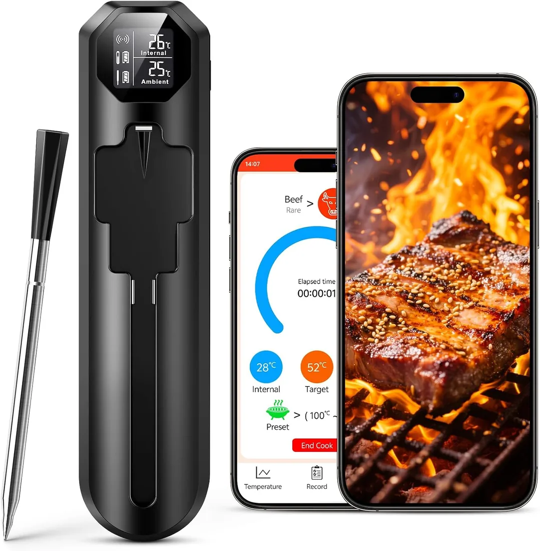 Bluetooth Termometro Cocina, App, Alarm, IP67 Resistente al Agua | Aplicación Inteligente, Pantalla LCD, Sonda Ultradelgada, USB Carga, Inalámbrica, Resistente al Agua y a la Grasa foto 3