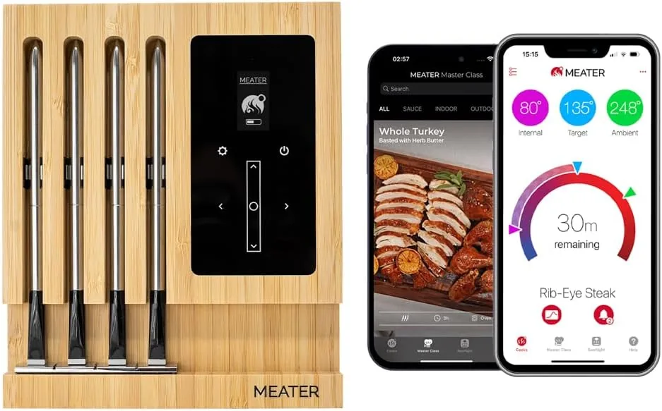 MEATER Block | Termómetro inalámbrico inteligente para carne para el horno, parrilla de cocina, barbacoa, ahumador, asador con Bluetooth y conectividad digital WiFi