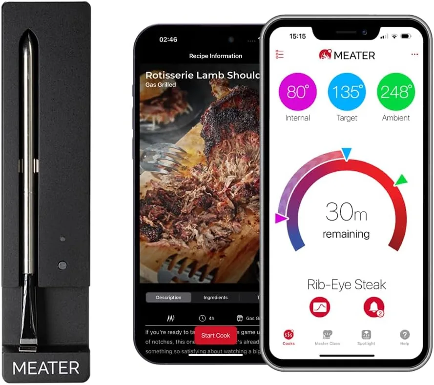 MEATER SE [NUEVO] - Termómetro para Carne Inteligente Inalámbrico con Bluetooth | Mide la Temperatura Interna y Ambiental | Horno, Parrilla, Cocina, Ahumador, Asador Equipado con Cargador Negro