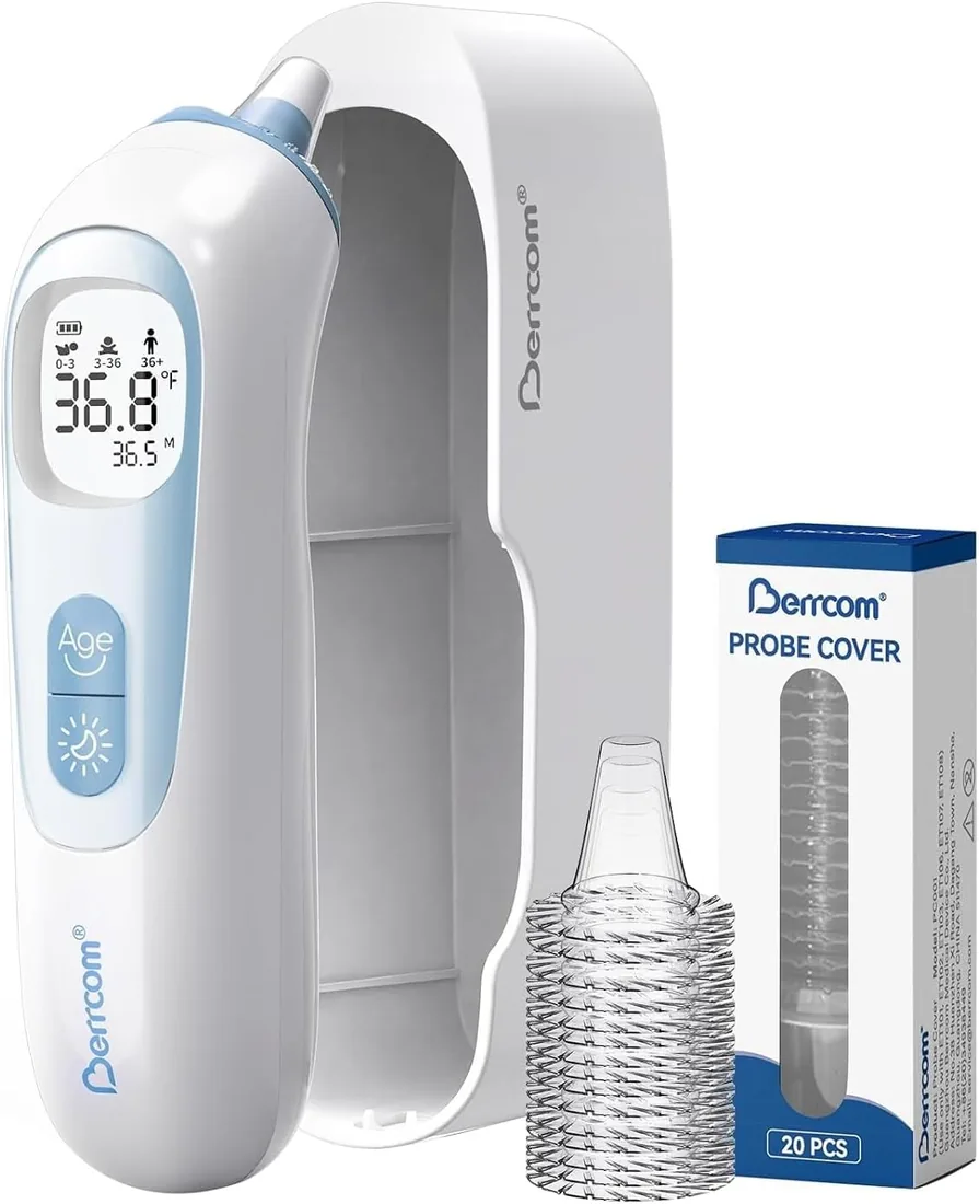 Berrcom Termómetro de oído de alta precisión con sonda precalentada para adultos y bebés, indicador de temperatura por grupos de edad, medición instantánea foto 3