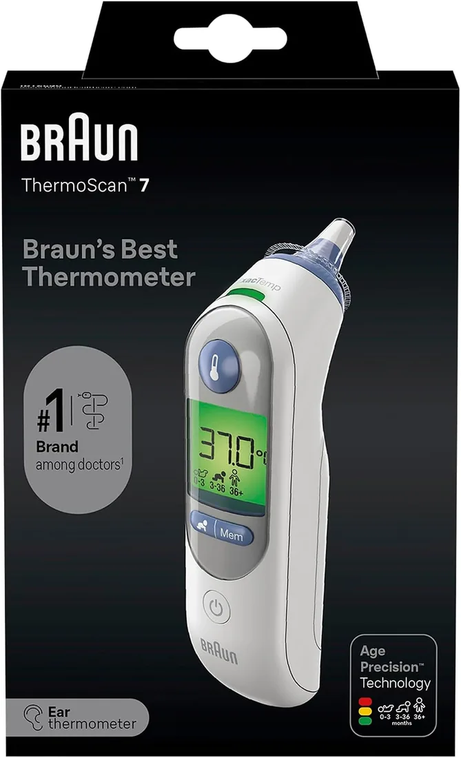 Braun ThermoScan 7 Termómetro de oído | Tecnología Age Precision | Pantalla digital codificada por colores | Apto para bebés y niños pequeños | La marca Nº 1 entre los médicos1