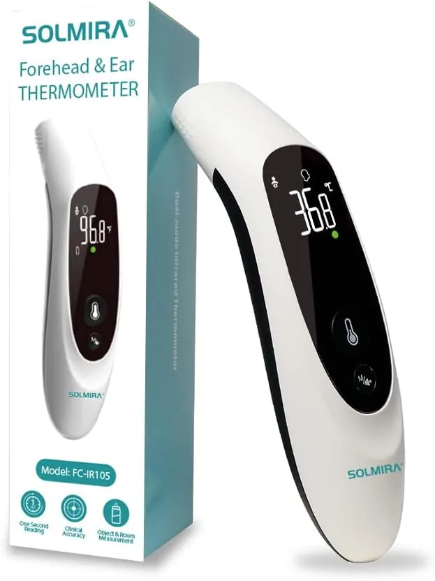SOLMIRA - Termómetro Infrarrojos FC-IR105, Sin Contacto, Medición en 1 Segundo, Preciso ±0.2°C, Modo Frente/Oído/Objetos, Memoria 35 Lecturas, Pilas y Bolsa Incluidas, Blanco foto 3
