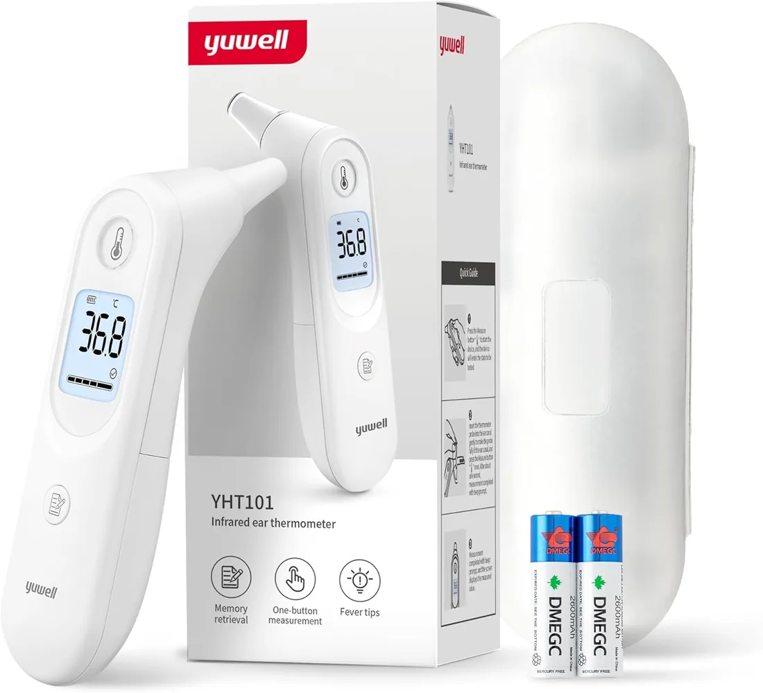 yuwell Termómetro de oído para niños y adultos, termómetro digital por infrarrojos ideal para uso doméstico, lectura precisa instantánea y alarma de fiebre con estuche de almacenamiento foto 2