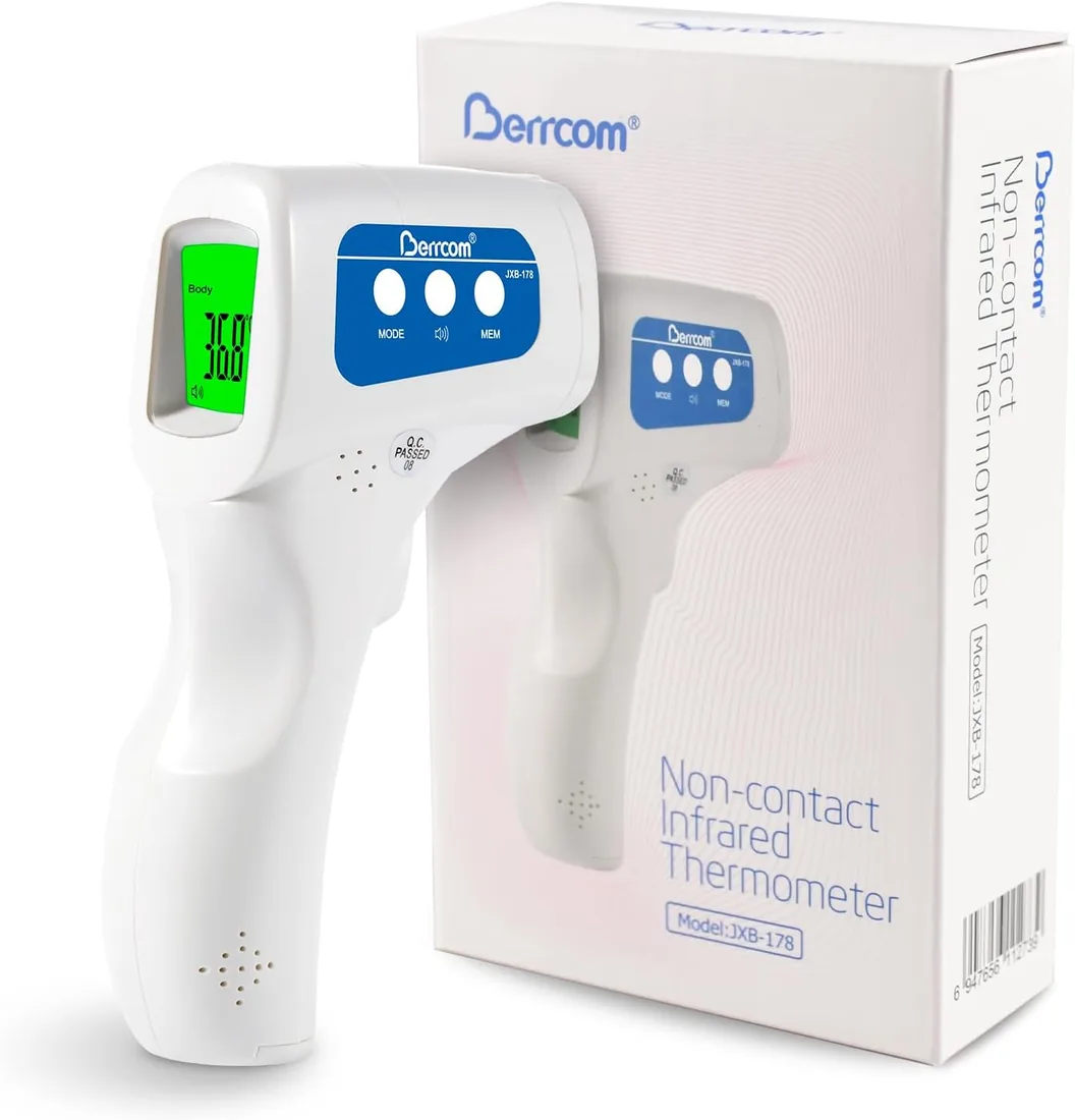 Berrcom Termómetro Digital Termómetro Frente Infrarrojo sin Contacto Termómetro Bebés, Médico Termometros pantalla Retroiluminada de Tres Colores, Temperatura de Lectura Instantánea, ℉ y ℃ Conmutable