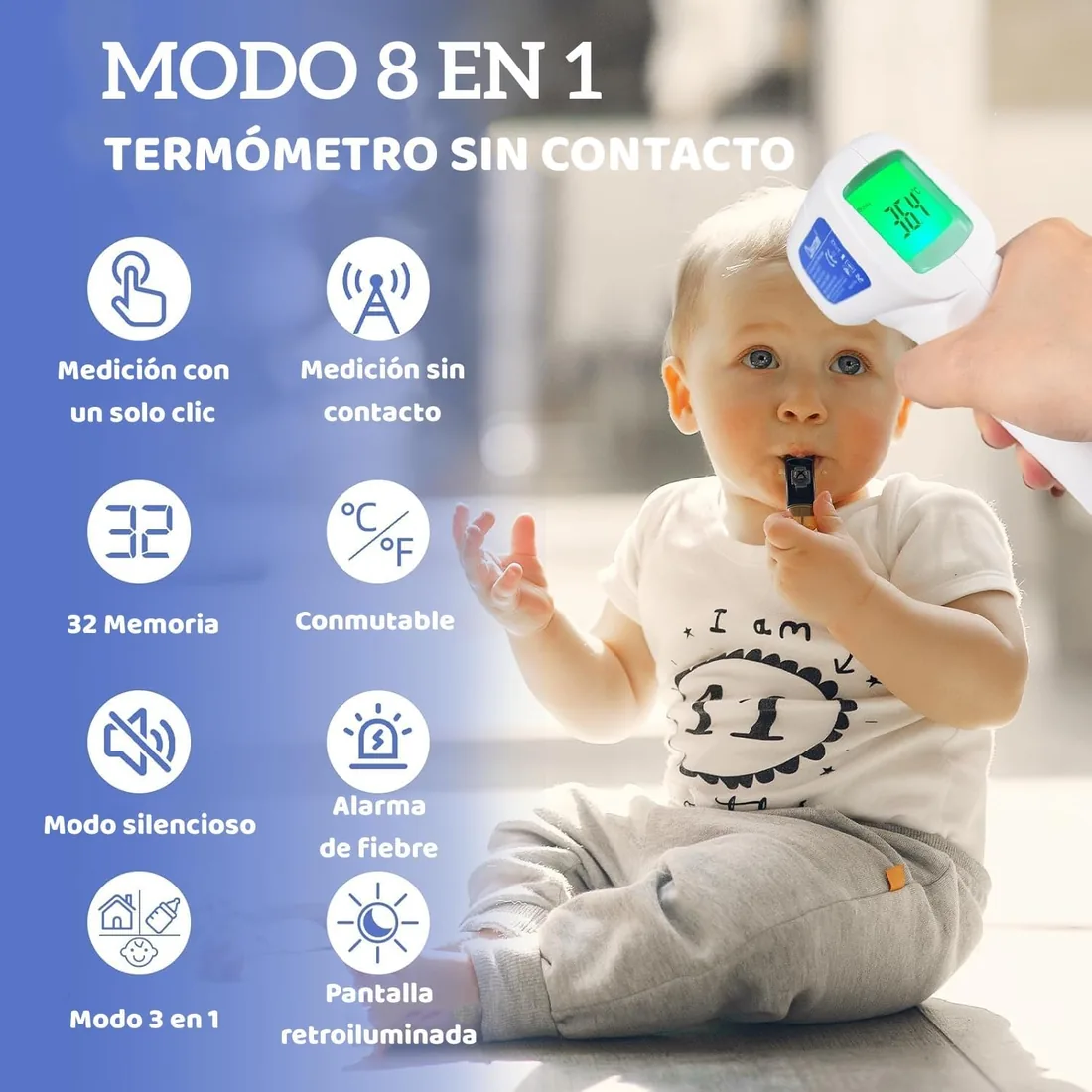 Berrcom Termómetro Digital Termómetro Frente Infrarrojo sin Contacto Termómetro Bebés, Médico Termometros pantalla Retroiluminada de Tres Colores, Temperatura de Lectura Instantánea, ℉ y ℃ Conmutable foto 2