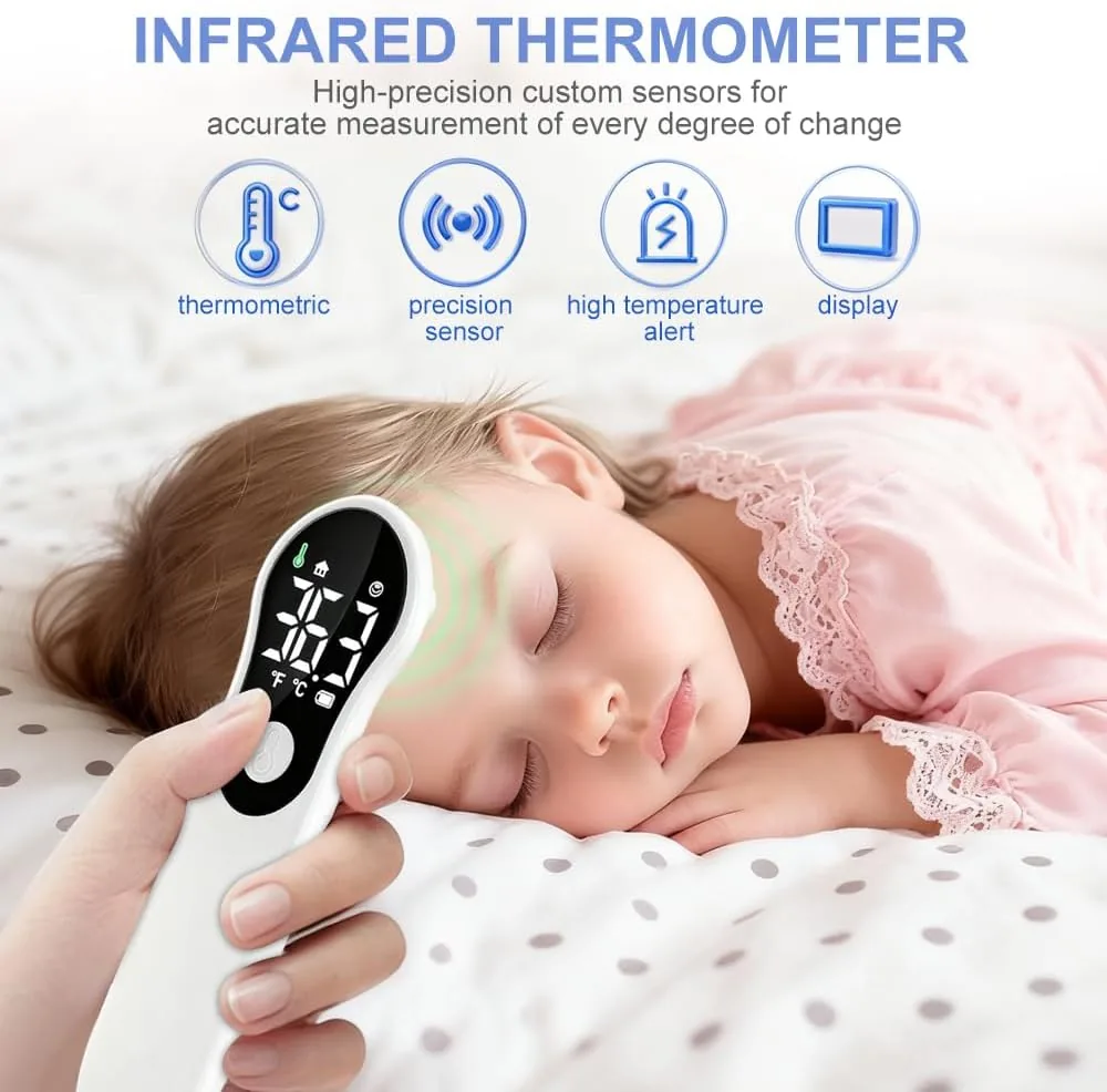 Termometro Digital Bebe y Adultos Termometro de Frente Infrarrojo sin Contacto Multiusos Alarma de Fiebre Lectura Instantánea Pantalla LCD y Recargable foto 3