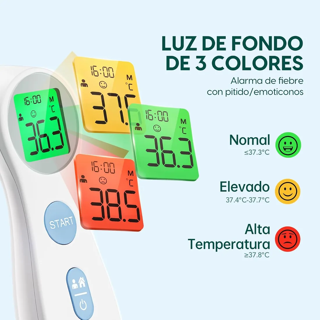 Termómetro digital para bebés, niños y adultos, sin contacto, termómetro infrarrojo con lectura precisa inmediata, alarma de fiebre (azul ligero) foto 3