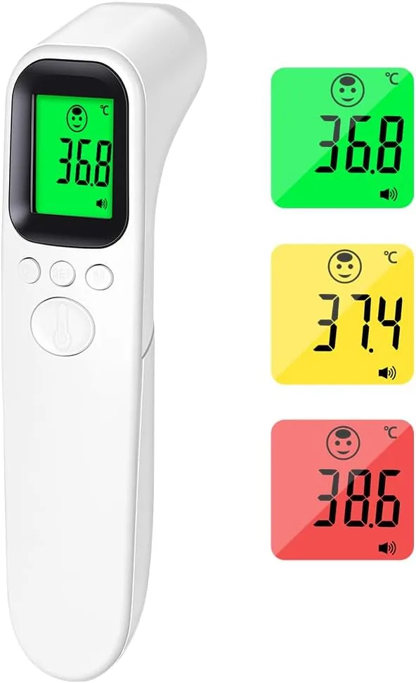 Termómetro Infrarrojo de Frente Sin Contacto, Termómetro Digital Médico para Bebés, Niños y Adultos, 2 en 1 Modo Cuerpo y Objetos con Alarma de Fiebre, Pantalla LCD 3 color y Memoria-Arma recta