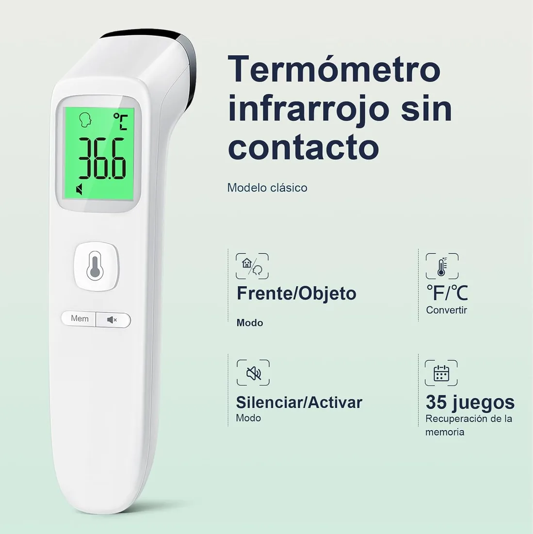 Viproud Termometro digital para fiebre para bebés, niños y adultos, Termometro bebe infrarrojo sin contacto para la Termómetro frente,con mediciones precisas instantáneas,alarma de fiebre(blanco) foto 2