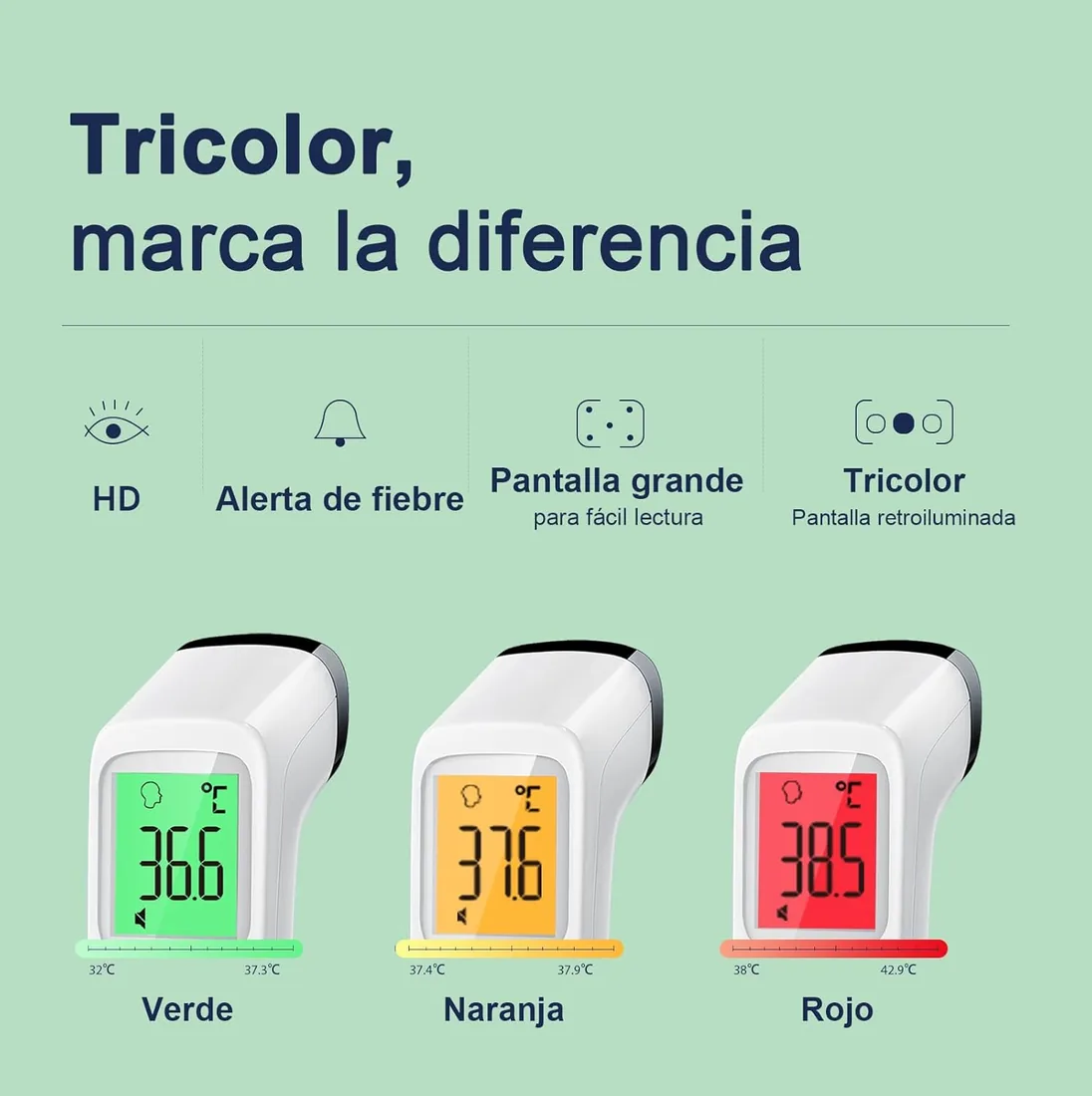 Viproud Termometro digital para fiebre para bebés, niños y adultos, Termometro bebe infrarrojo sin contacto para la Termómetro frente,con mediciones precisas instantáneas,alarma de fiebre(blanco) foto 3
