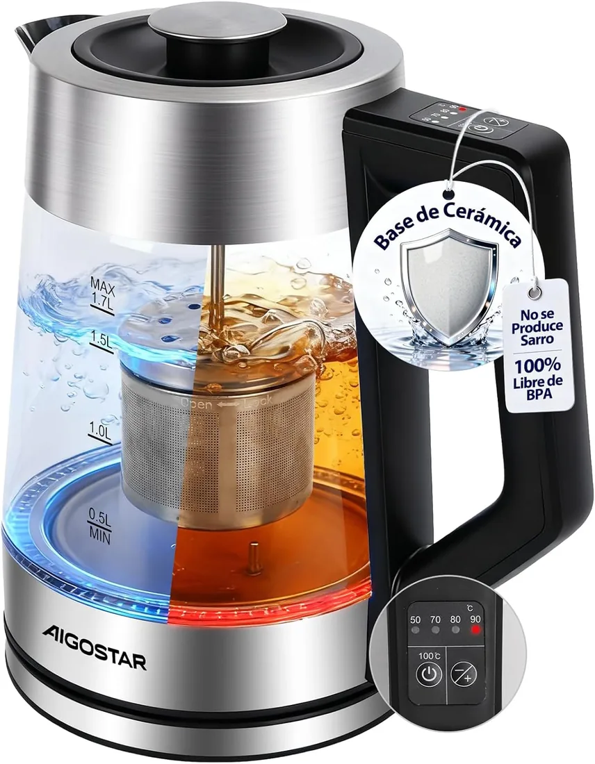 Aigostar Hervidor Agua Electrico con Regulador de Temperatura, Cerámico
