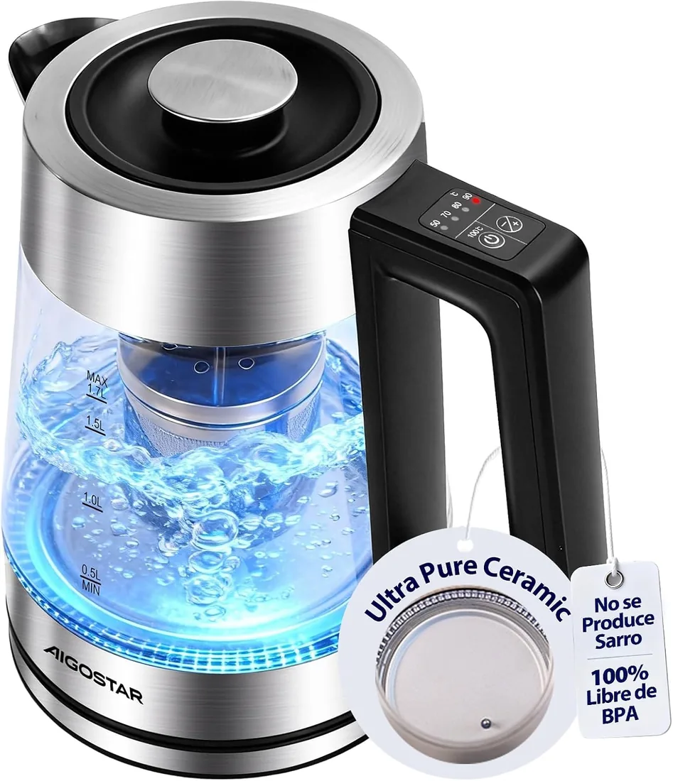 Aigostar Hervidor Agua Electrico con Regulador de Temperatura, Libre de BPA