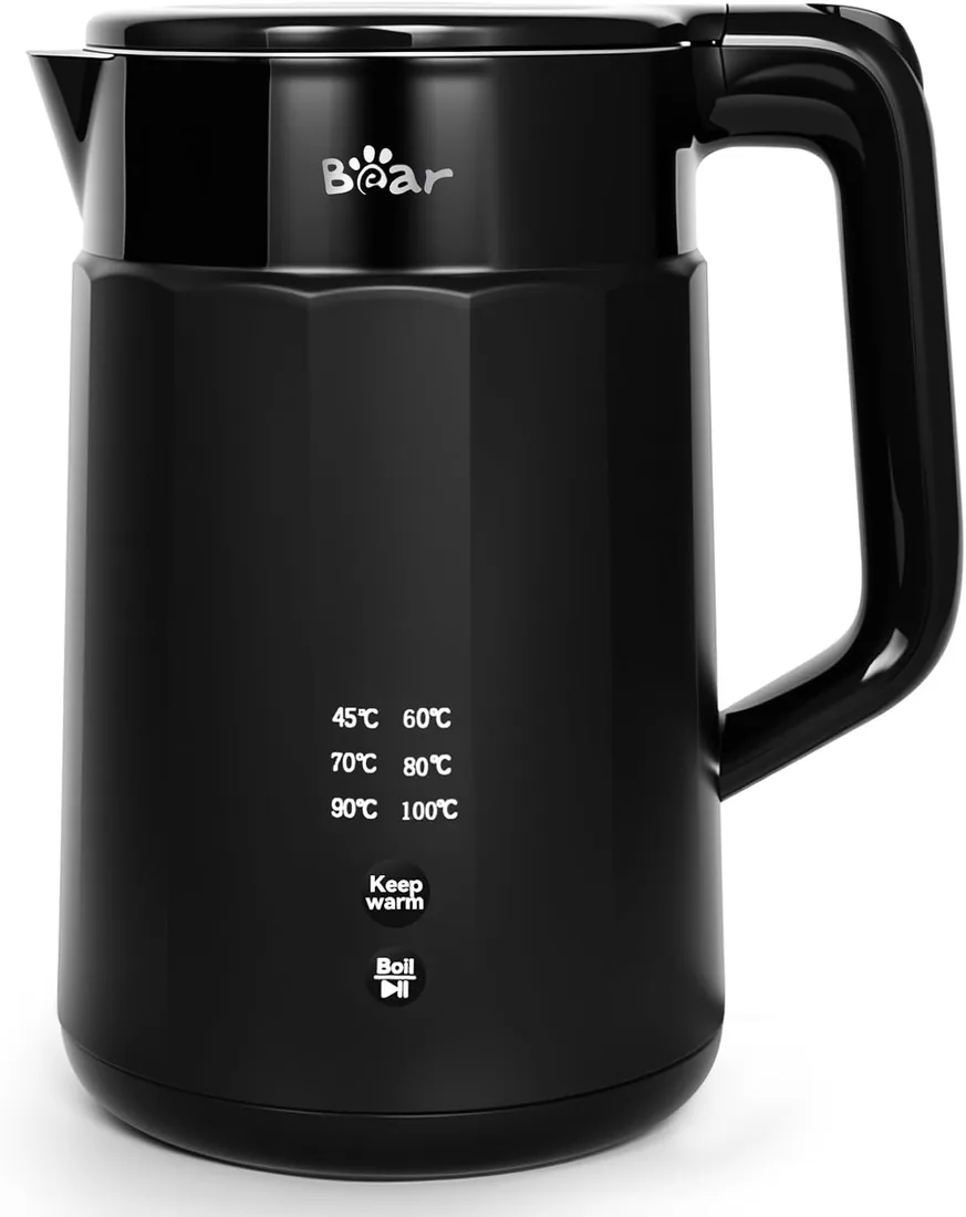 Bear Hervidor de agua eléctrico, 1800 W-2200 W, 1,7 L, 45 °C ~ 100 °C, hervidor de agua con 6 regulaciones de temperatura, apagado automático y función de mantenimiento en caliente, acero inoxidable foto 3