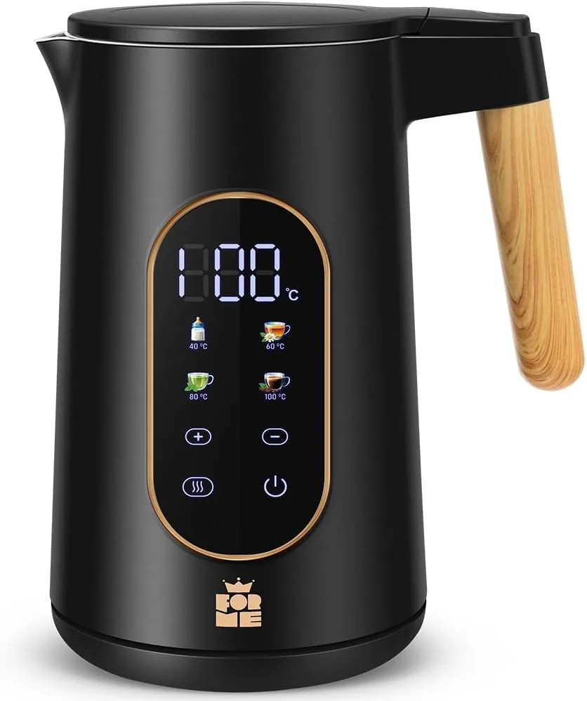 ForMe Hervidor Eléctricos de Acero Inoxidable 1,7 L Selección de Temperatura de 40-100 C LED Indicador Digital de Temperatura I Función de Mantener Caliente Tetera I Cristal Hervidora Libre de BPA
