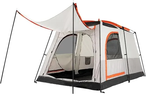 GYMAX Tienda de Campaña para 4-6 Personas, Tienda de Playa con Avancé, con Ventanas Entradas de Malla, Tienda Familiar de Doble Capa con Bolsa de Transporte, para Acampada y Senderismo (Gris)