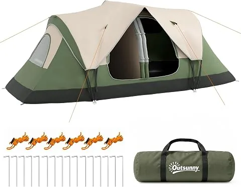 Outsunny Tienda de Campaña Familiar 450x215x180cm | Para 6-8 Personas, Tienda de Camping Plegable, 2 Habitaciones, Bolsa d