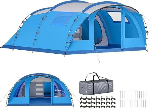 Outsunny Tienda de Campaña Familiar para 5 Personas Plegable 3000 mm Azul | Tienda Camping Tipo Túnel, 3 Habitaciones, Pue foto 3