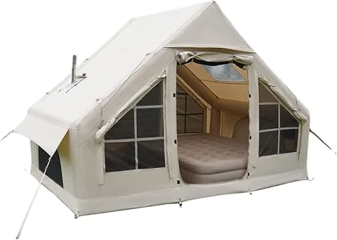 Tienda de campaña inflable para 4 a 6 personas, tienda de campaña neumática con espacio de vida separado, tienda familiar para 4 estaciones, 2 puertas, gato de bomba y estufa, fácil instalación, 3 x