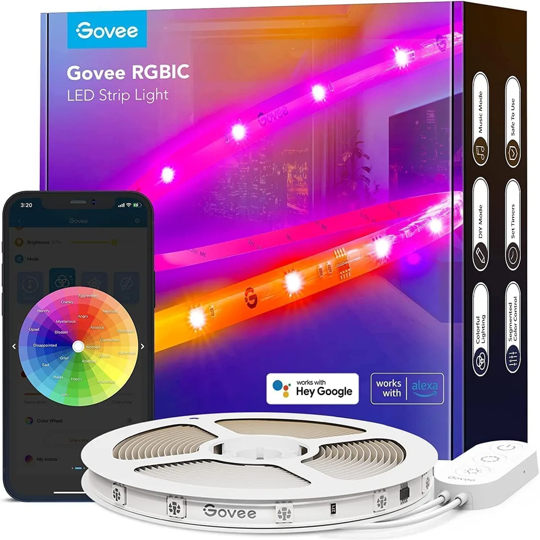 Govee Tira LED 5M, RGBIC Pro LED WiFi,Tiras Inteligentes de Control de App | Luces Funcionan con Google Assistant,, DIY, Sync de Música para Dormitorio, TV y Navidad,Salón,Fiesta