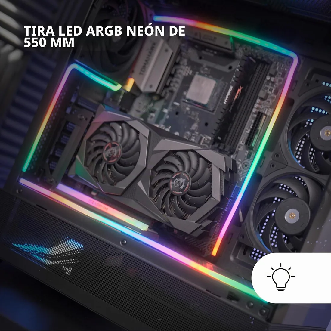Mars Gaming MLT-ONE, Tira LED NEON ARGB 550mm, 5V 3 Pin Compatible con Hubs y MB ARGB, Tira LED Flexible para PC con Múltiples Posibilidades, Montaje Rápido y Sencillo Plug-and-Play foto 2