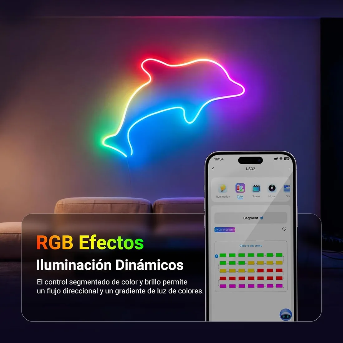 NEEWER 9.84ft/3m Tira LED Cuerda Neón Flexible Cortable RGB IC Inteligente Control App, Decoración Interior Dormitorio Sala Juegos Estudio, Compatible con Google Assistant y Alexa, NS02 foto 3