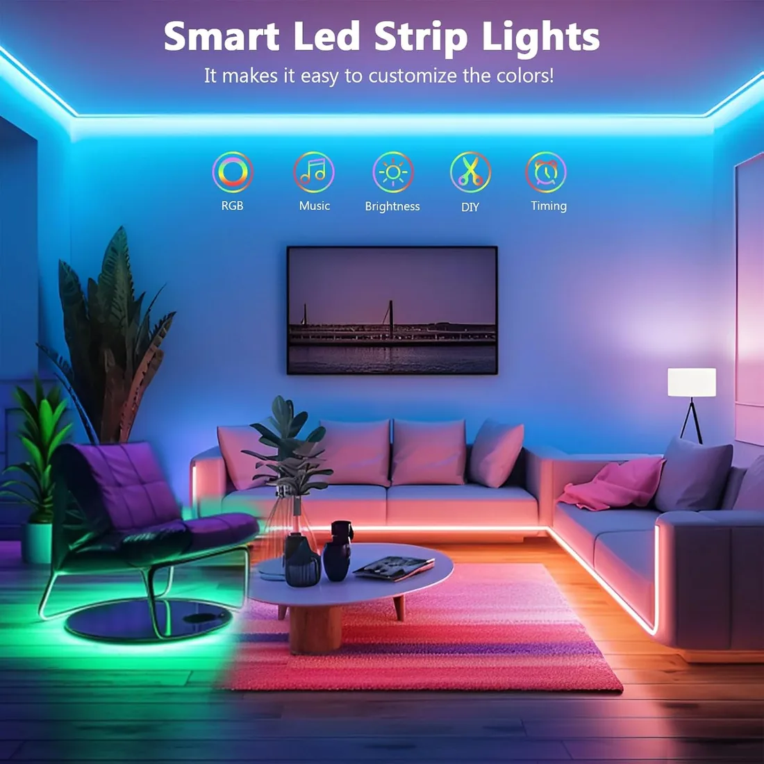 Tira LED 15 Metros, Luces Led Habitacion RGB Bluetooth Adhesivas, Luces LED | Luces LED con Control Remoto y Inteligente Control de APP, Cambia el Color con la Musica para Decoración de Cocina, Gaming,TV foto 3