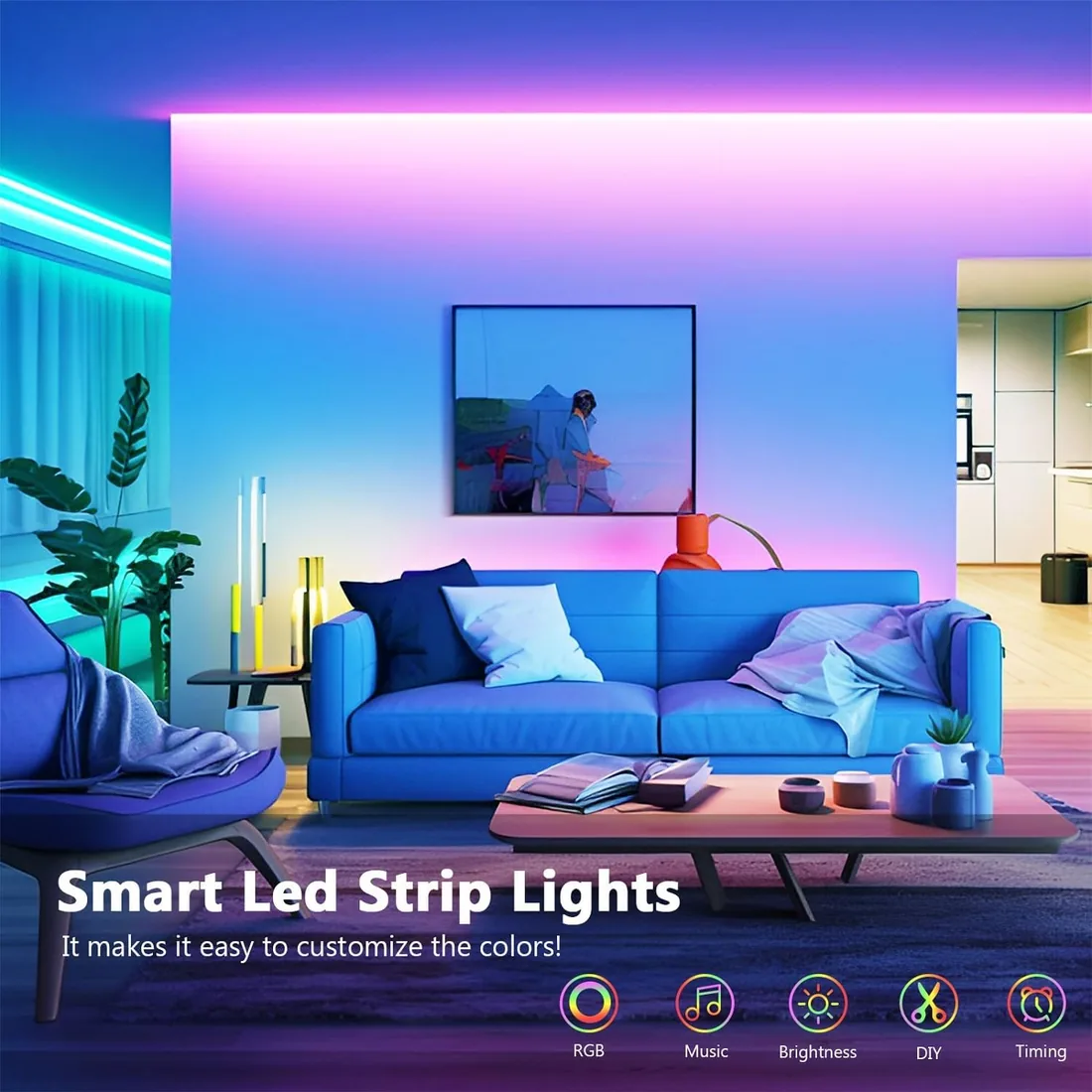 Tira LED 15 Metros, Luces Led Habitacion, RGB Luces LED Bluetooth Adhesivas | Tira LED con Control Remoto y Inteligente Control de APP, Cambia el Color con la Musica para Decoración de Cocina, Gaming, TV foto 3