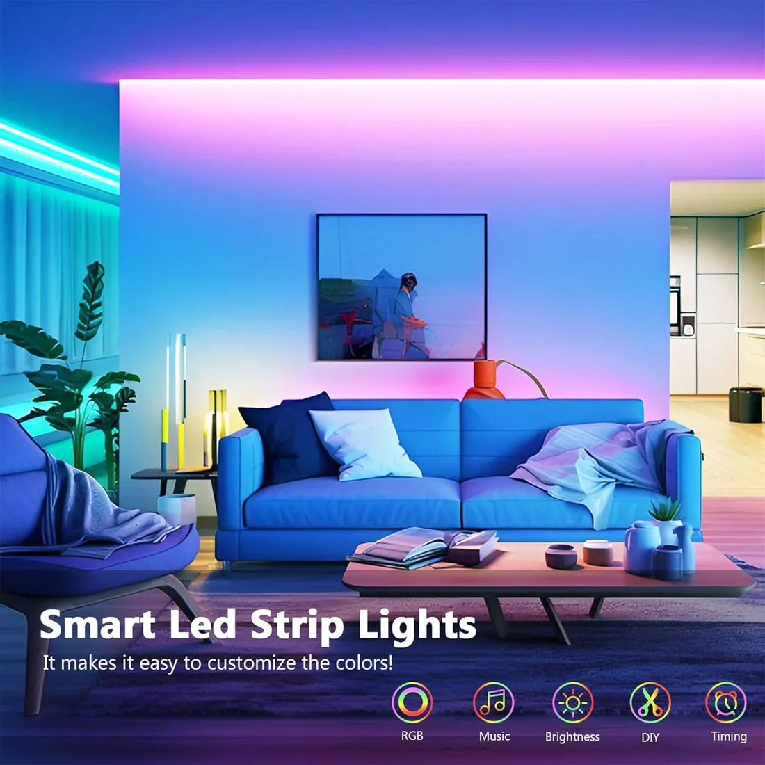 Tira LED 5 Metros, Luces Led Habitacion, RGB Luces LED Bluetooth Adhesivas | Tira LED con Control Remoto y Inteligente Control de APP, Cambia el Color con la Musica para Decoración de Cocina, Gaming, TV foto 3
