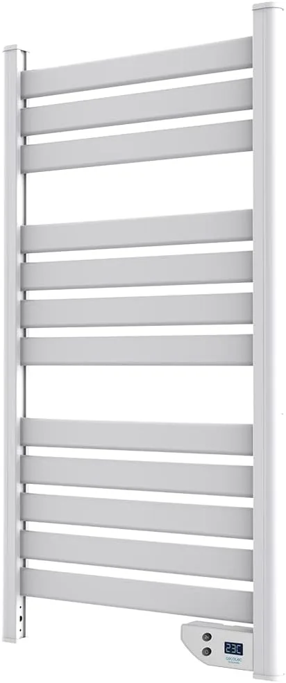 Cecotec Radiador Toallero Eléctrico Bajo Consumo Ready Warm 9000 Twin Towel White. Seca Toallas de 500 W, IP24 2 Modos, Temporizador, Pantalla LED, Diseño Moderno, Kit de instalación