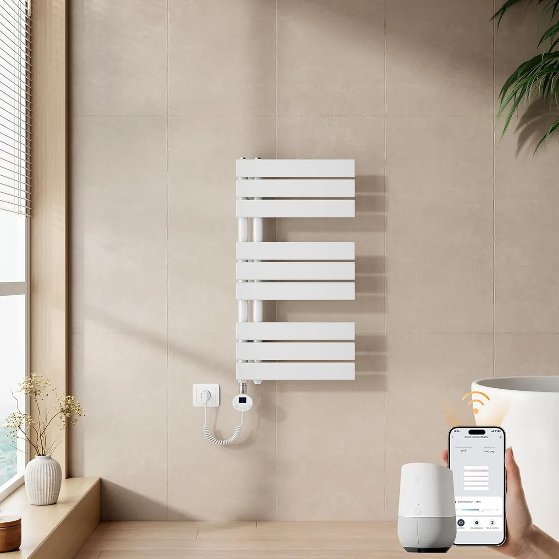 EMKE Toallero electrico baño con WiFi Termostato, 762x400mm,400W,Blanco | Radiador Toallero Eléctrico, Resistencia Calefactora con Temporizador,Función de Memoria