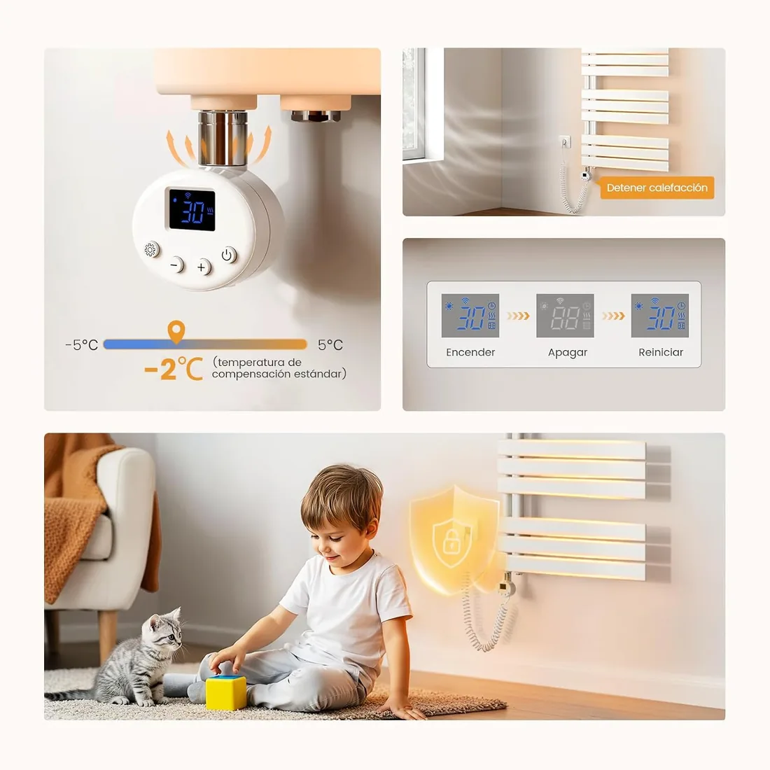 EMKE Toallero electrico baño con WiFi Termostato, 762x400mm,400W,Blanco | Radiador Toallero Eléctrico, Resistencia Calefactora con Temporizador,Función de Memoria foto 2
