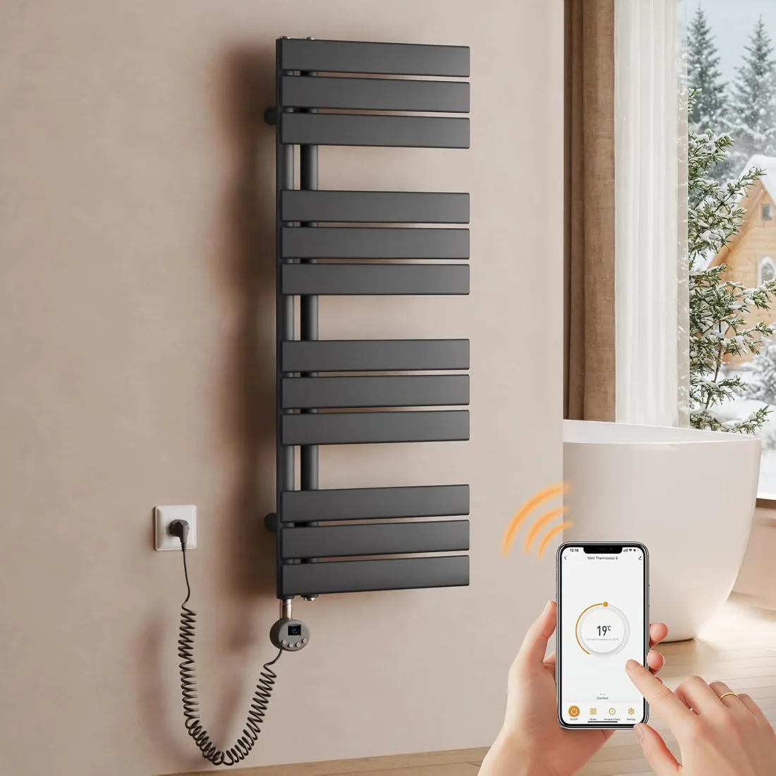 Toallero Eléctrico Baño 1041×400 mm, 400 W, Antracita | Radiador Toallero Eléctrico con Termostato, WiFi, Temporizador Programable, Pantalla LCD, Control por App