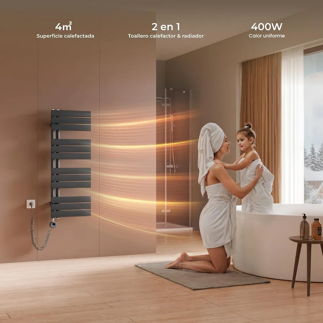 Toallero Eléctrico Baño 1041×400 mm, 400 W, Antracita | Radiador Toallero Eléctrico con Termostato, WiFi, Temporizador Programable, Pantalla LCD, Control por App foto 2
